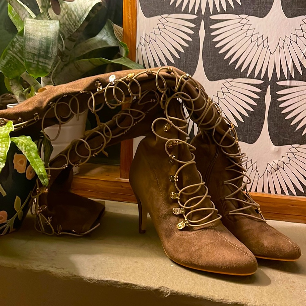 Brown Vegan Suede Over the Knee Stiletto Boots